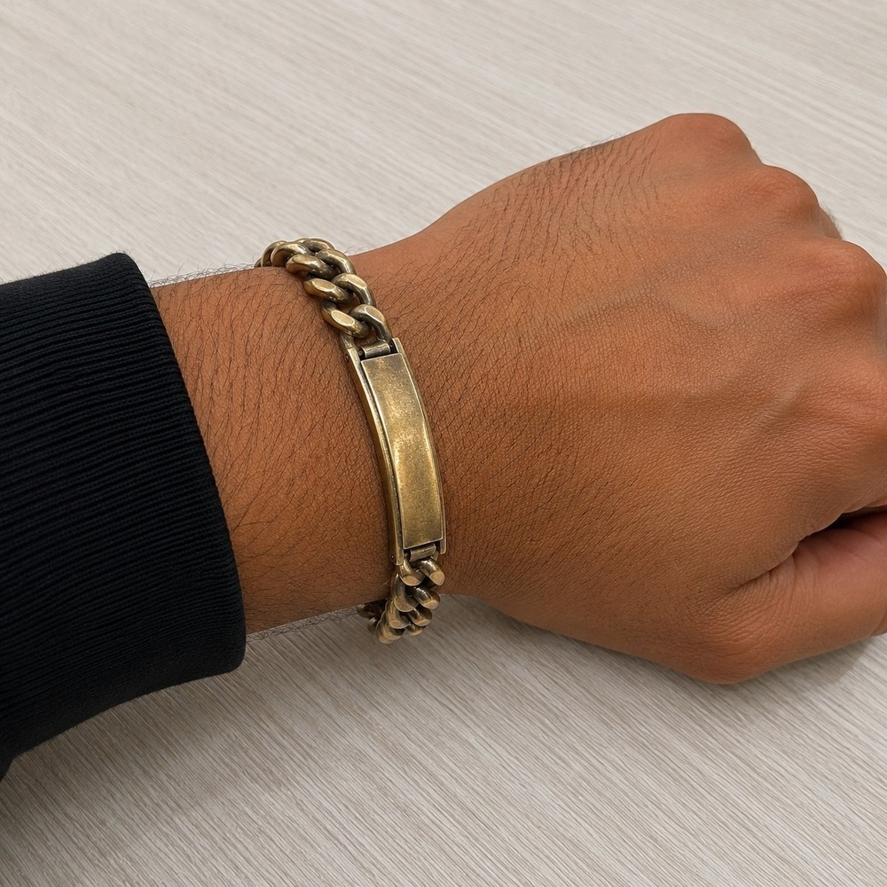 Vintage Speidel USA ID Bracelet Engravable Gold Plated Heavy Curb Chain 8"